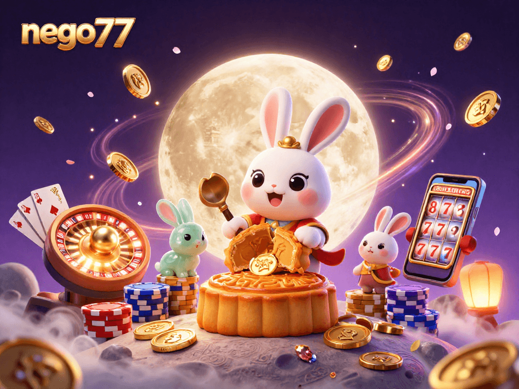 Engage in thrilling gameplay with nego77, featuring vibrant casino illustrations and enticing rewards.
