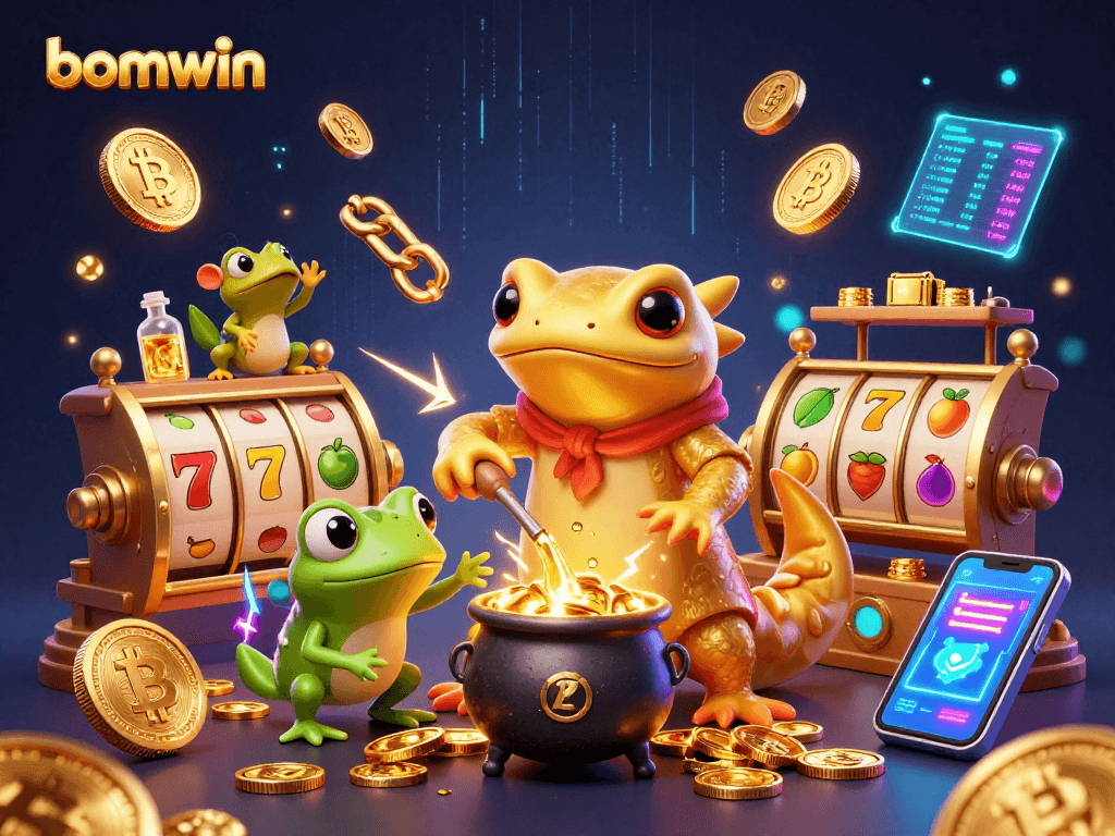 Experience thrilling wins with bomwin's vibrant slot machine adventure, featuring mystical alchemists and gold.