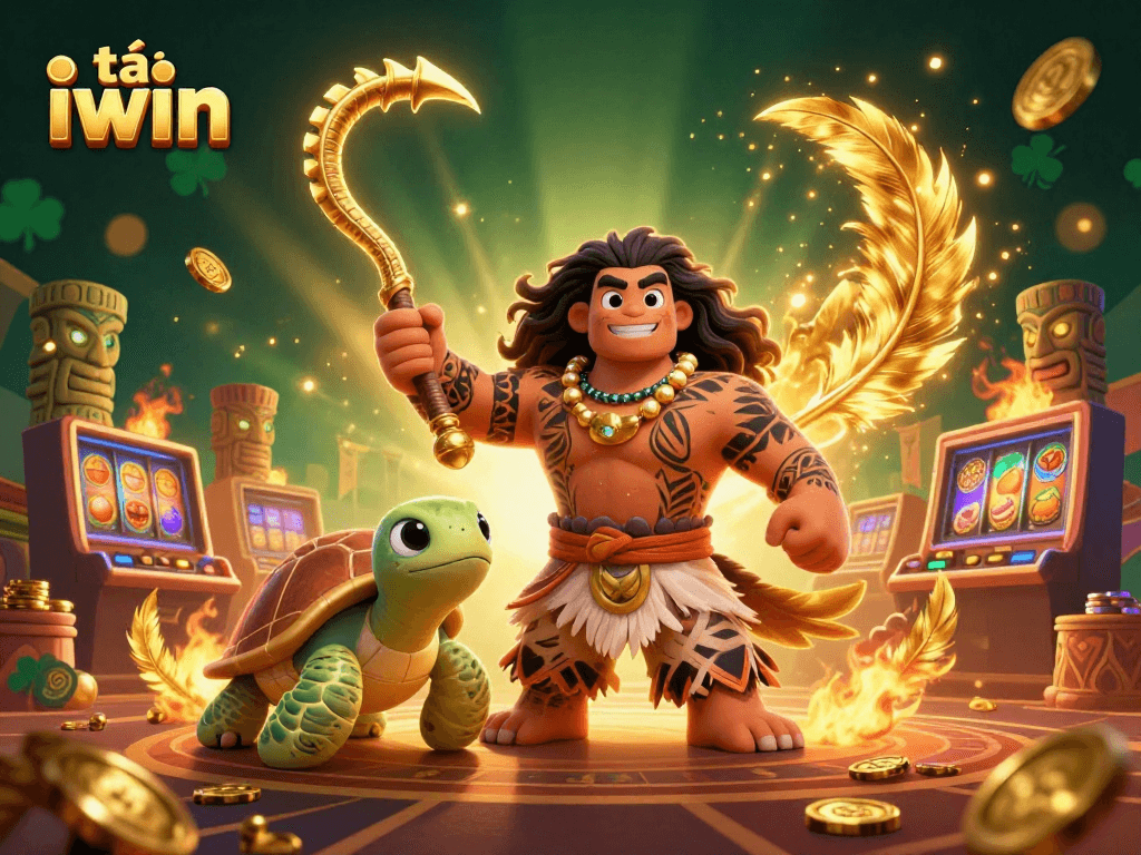 Win big with tải iwin in this vibrant casino scene featuring a Polynesian hawk and treasures.