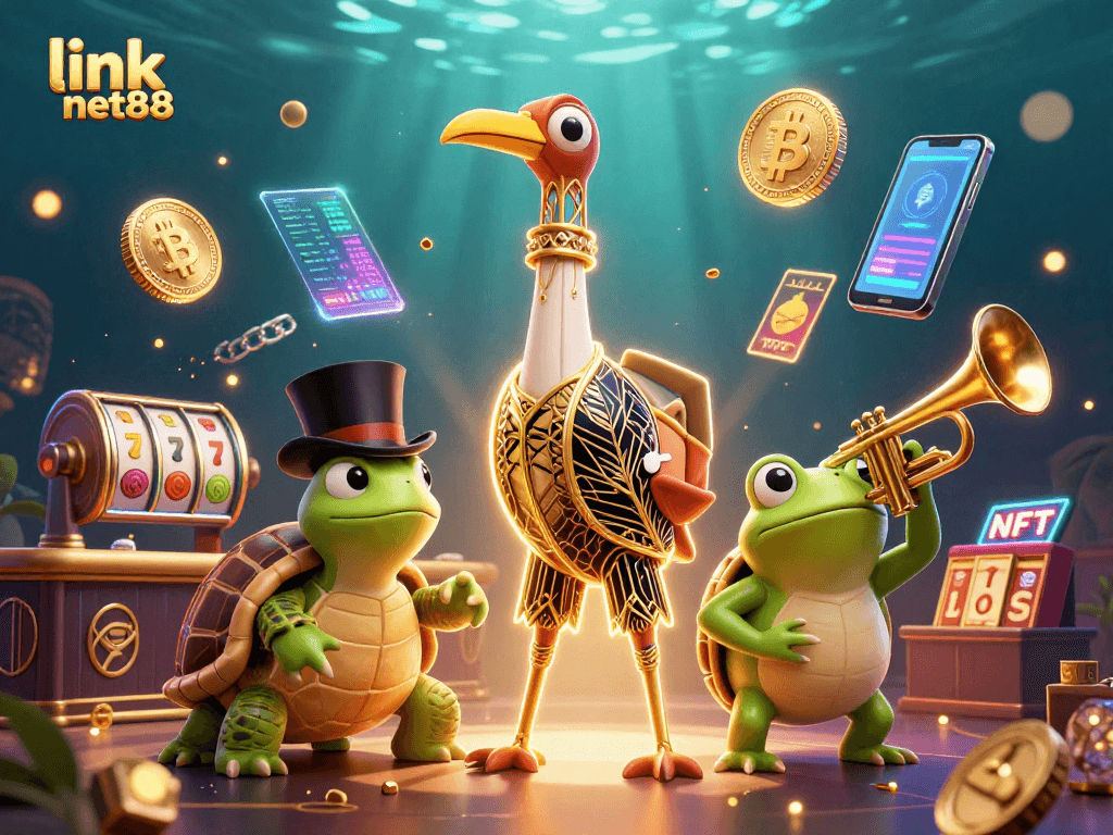 Engage with the vibrant link net88 casino scene featuring whimsical characters and dynamic gambling elements.