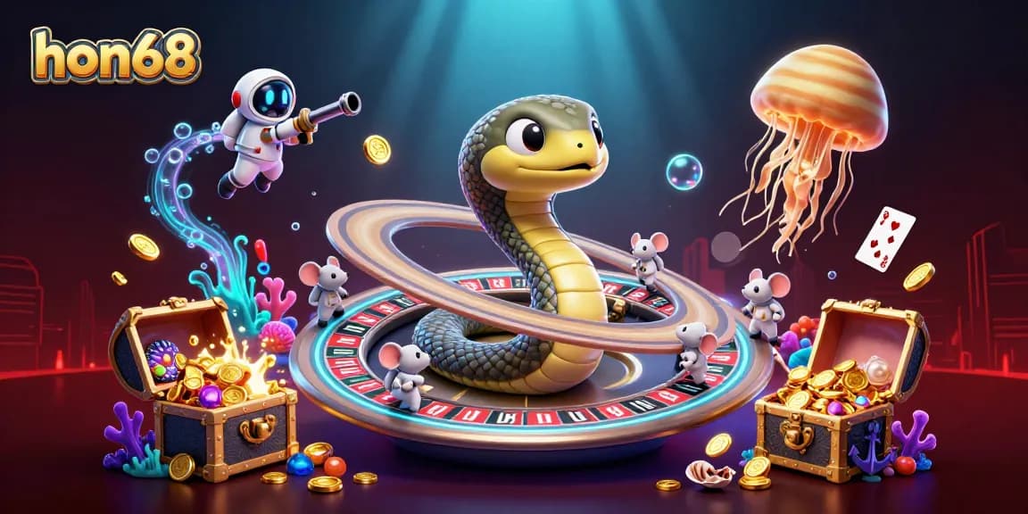 Experience betting excitement at hon68 with a cosmic twist featuring animated astronaut mice and vibrant underwater elements.