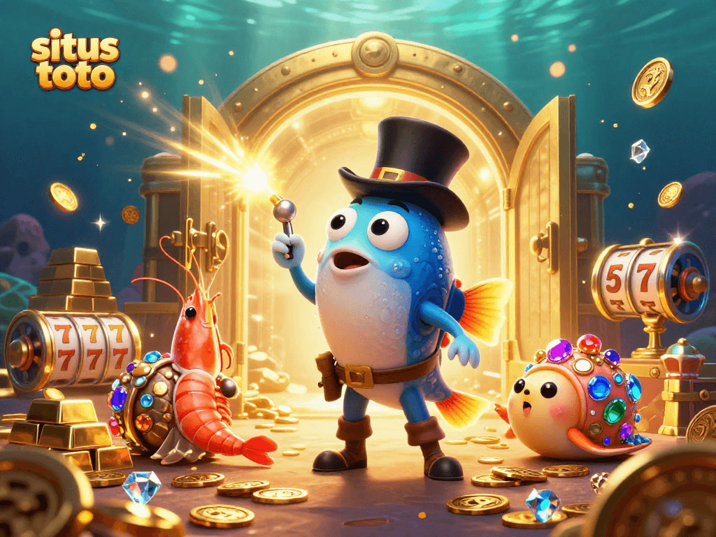 Engage with situs toto, featuring a dazzling underwater scene filled with treasures and gambling elements.