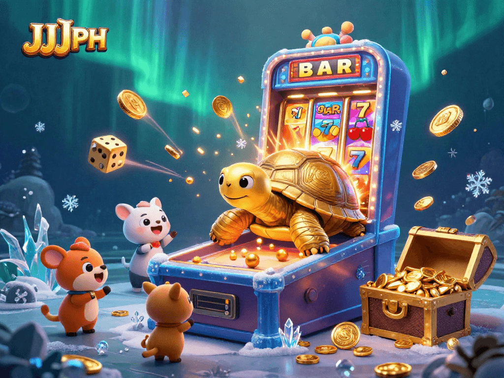 Nagsusugal ng masayang JJJPH sa 3D na casino na puno ng mga simbolo at ginto