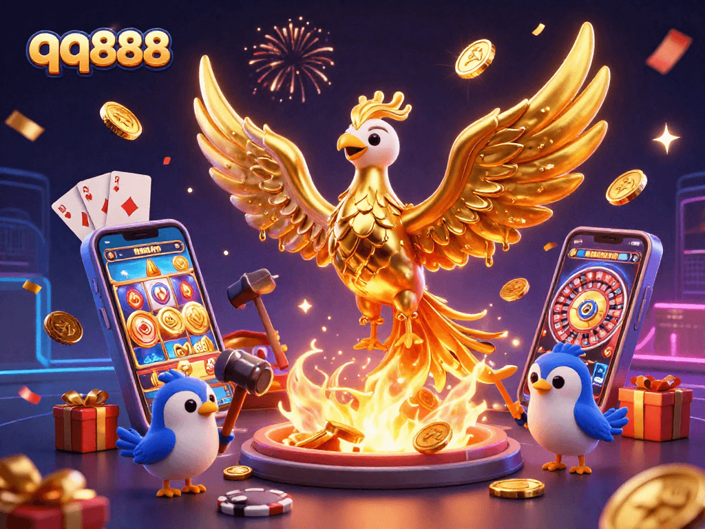 Experience exciting wins at qq888 with a molten golden phoenix and dynamic casino game elements.