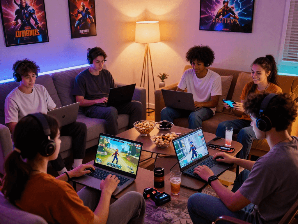 Enjoy engaging in online porn game with friends in a cozy living room