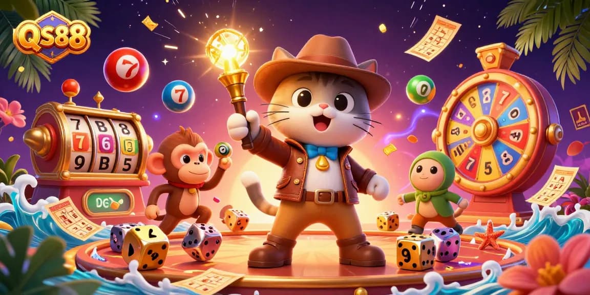 Experience thrilling gaming with QS88's vibrant casino adventure filled with dynamic elements and engaging characters.