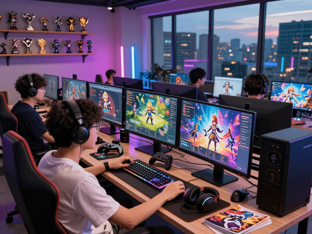 Gacha168 gaming community with enthusiastic player and vibrant setup