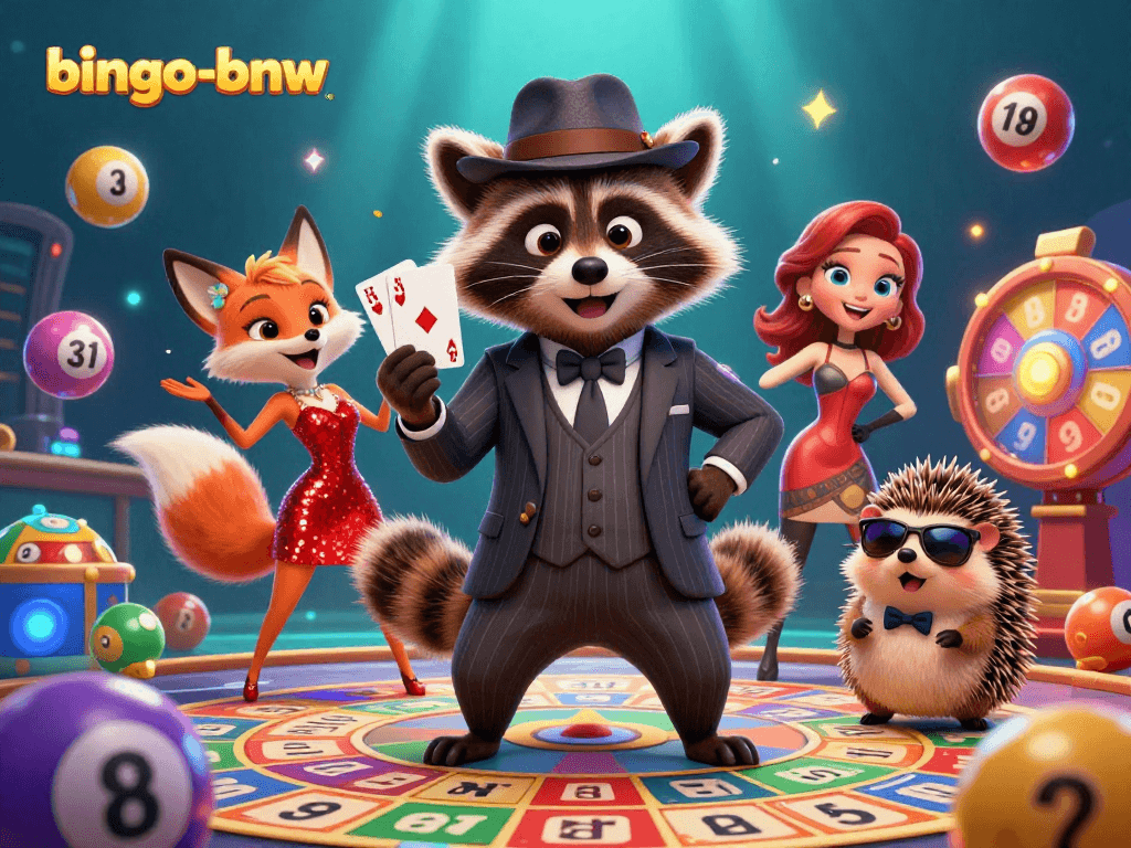 Bingo-bnw players enjoy a thrilling game night with bingo cards, colorful balls, and joyful characters.