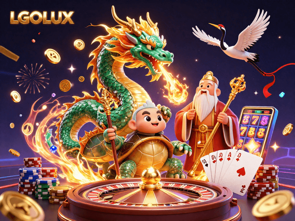Experience thrilling gameplay and stunning visuals with LGOLUX in this dynamic casino scene.