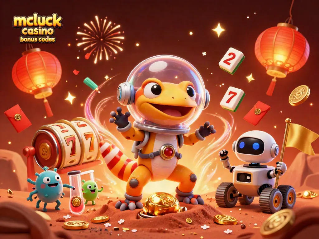 Experience the excitement of mcluck casino bonus codes with vibrant slot and festive elements.