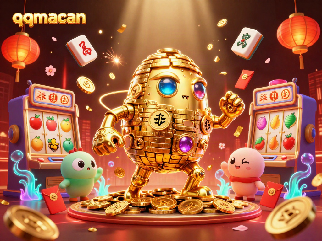 Experience thrilling gameplay with qqmacan's vibrant slot machines and majestic golden golem.