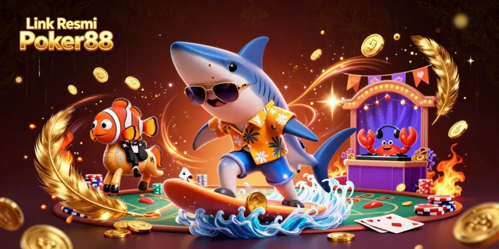 Experience thrilling poker action and play with Link Resmi Poker88 at this vibrant casino scene.