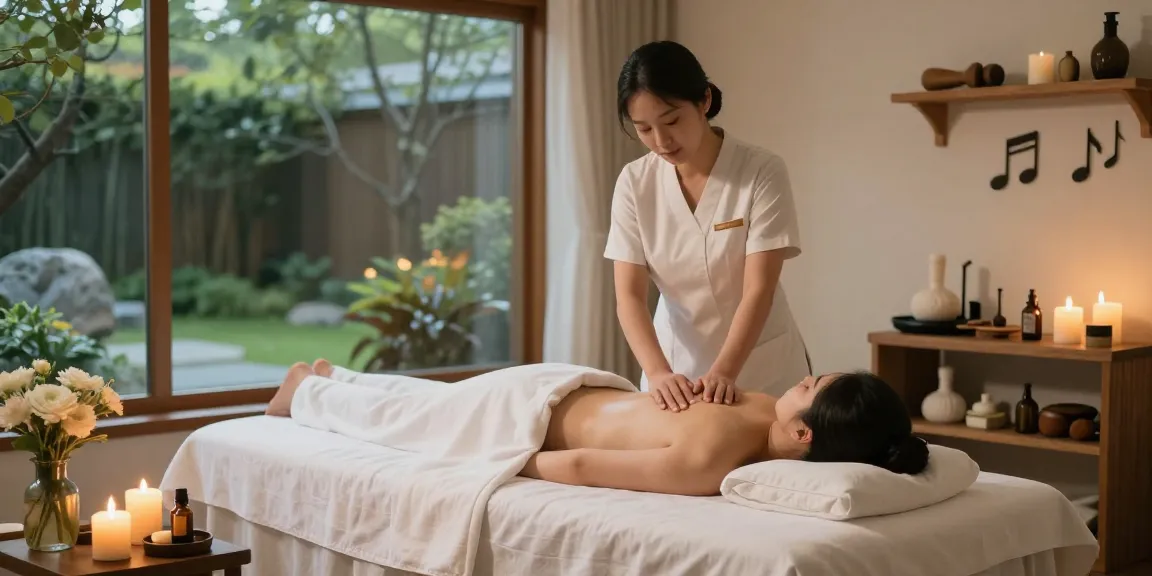 Relaxing 하남출장마사지 session in a calming spa environment with candles and aromatherapy oils.