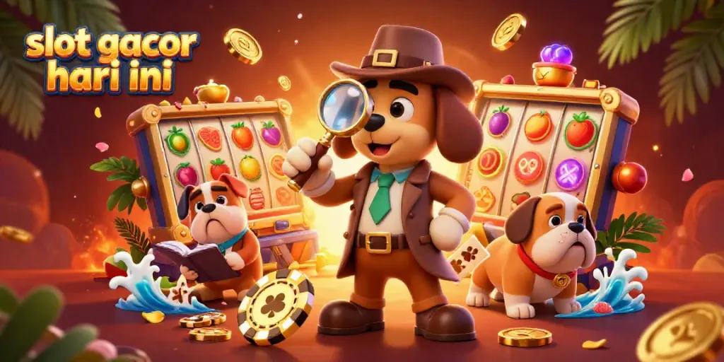 Experience thrilling wins with slot gacor hari ini featuring a detective and treasure clues in casino-themed illustration.