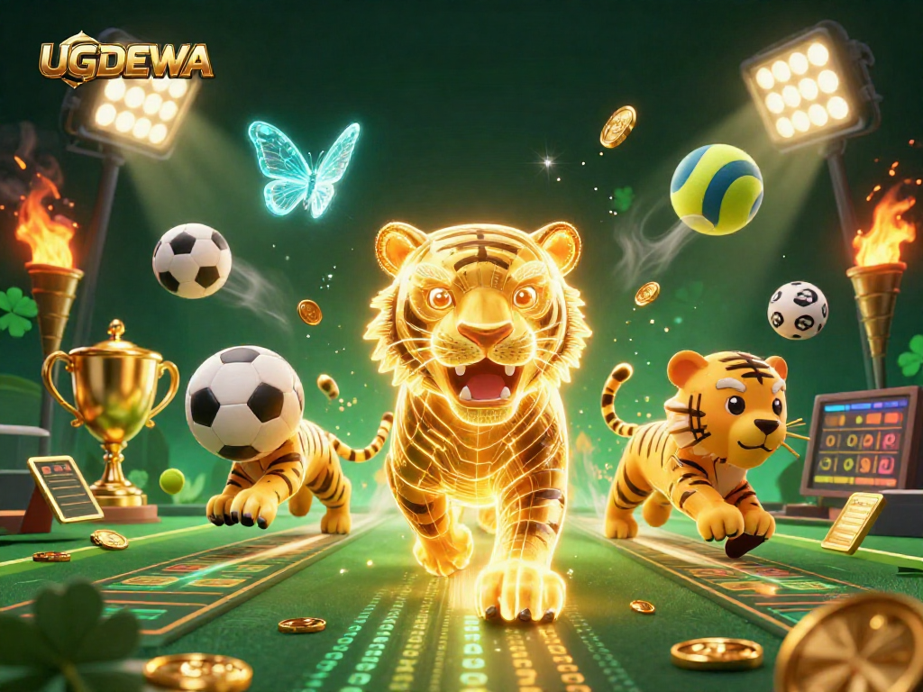 Engage in winning strategies with UGDEWA in a vibrant digital casino landscape filled with dynamic sports elements.