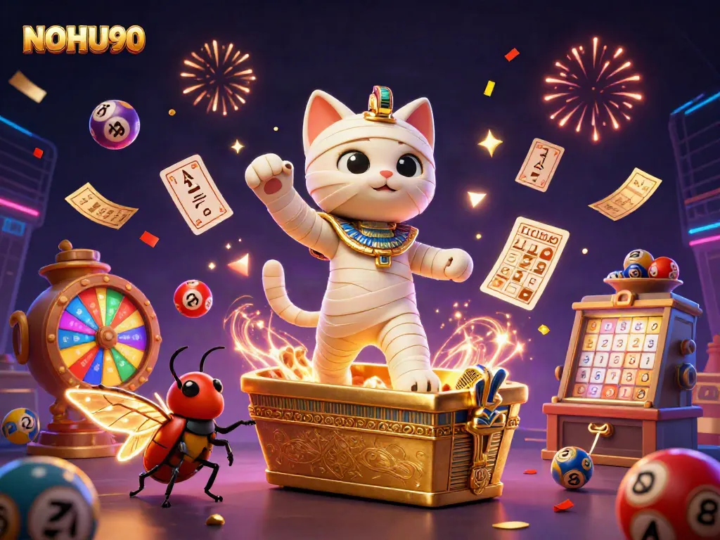 Experience the excitement of NOHU90 with engaging casino elements and vibrant characters.