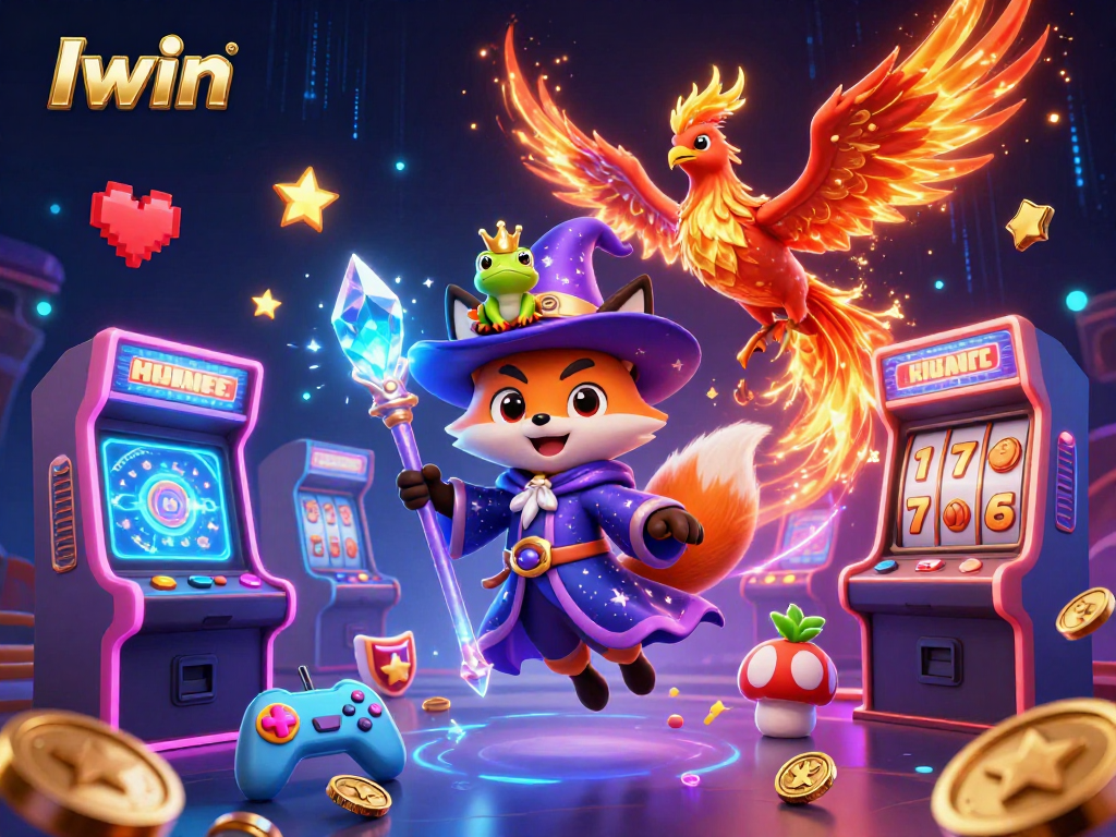 Experience Iwin's enchanting realm with a wizard fox, phoenix, and slot machine magic!