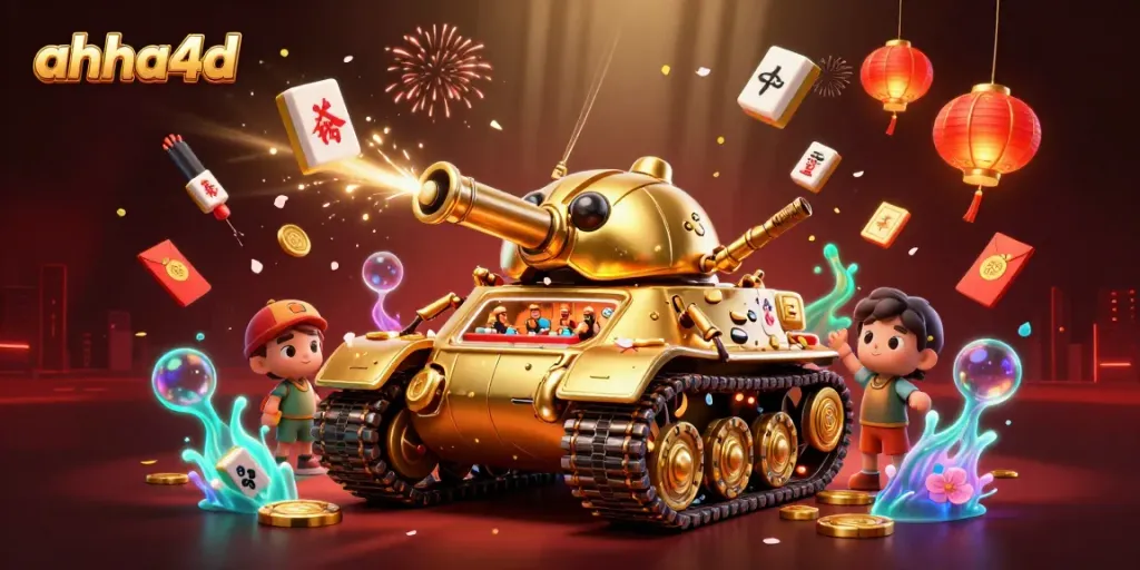 Experience thrill at the ahha4d miniature casino within a golden beetle tank exploding with festive elements.