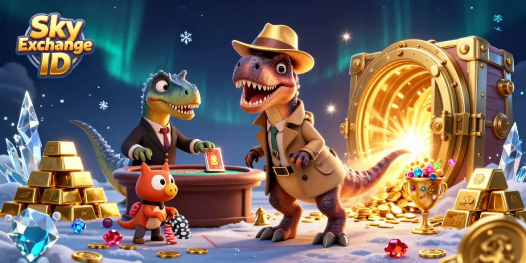 Bet on thrilling games with Sky Exchange ID at a vibrant cartoon casino atmosphere.