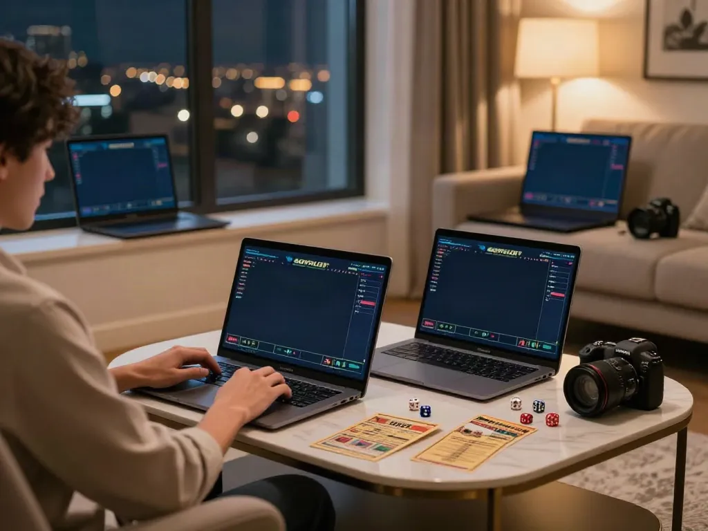 Player engaging with SGPSLOT online gaming experience in a cozy room.