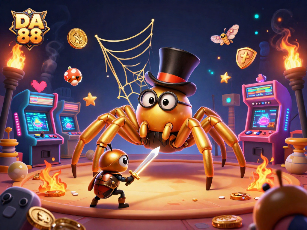 A thrilling DA 88 cockfighting scene with vibrant characters and casino elements, showcasing high-engagement action.