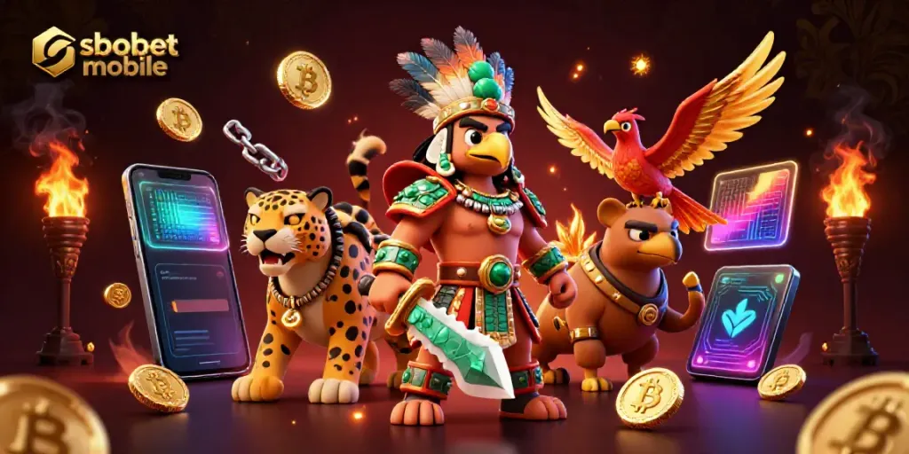 Experience sbobet mobile with an Aztec warrior as he navigates sports betting, capturing dynamic actions and excitement.
