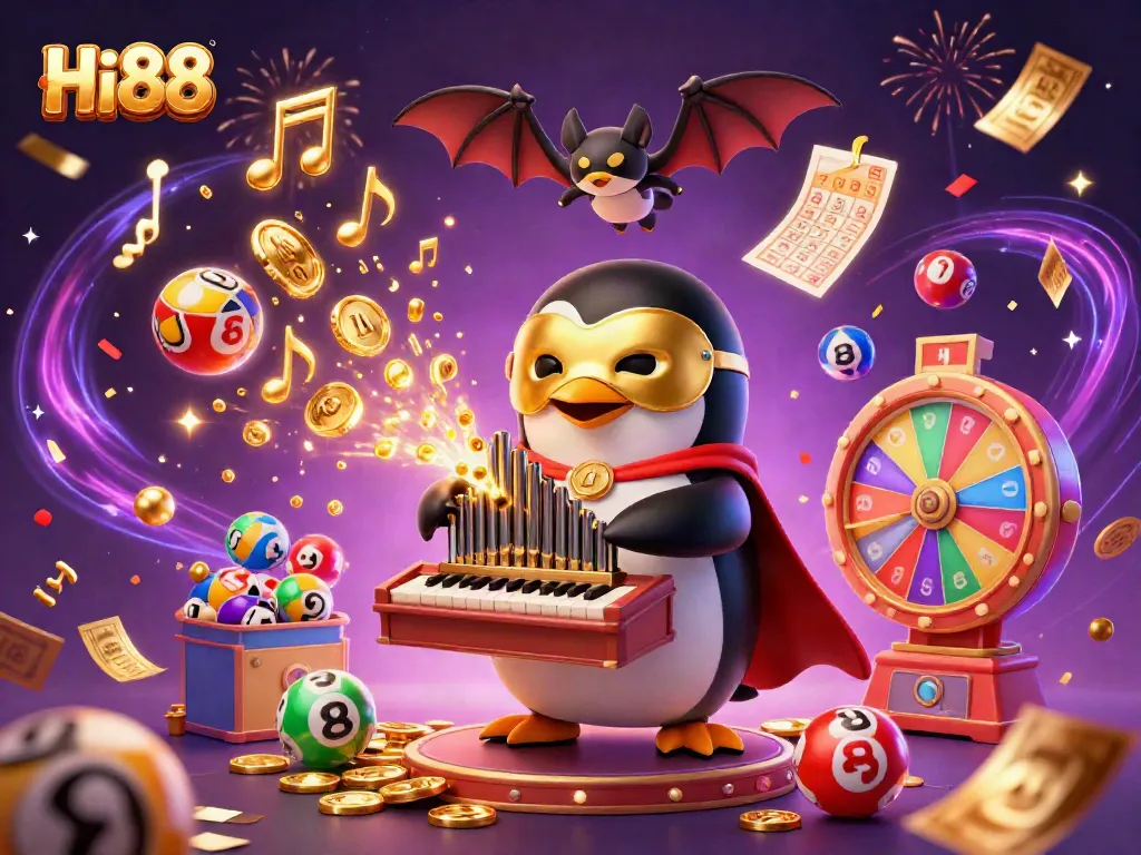 Win big at Hi88 with vibrant casino-themed illustration featuring fun gaming elements.