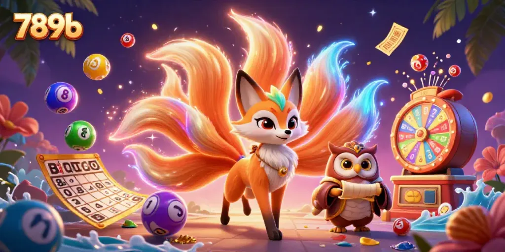 Engage with 789b's vibrant casino world featuring a mystical fox spirit and wise owl.