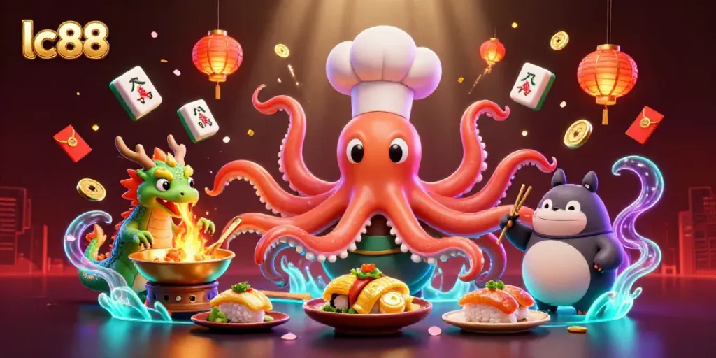 lc88 showcases vibrant cartoon characters in a dynamic casino-themed scene filled with excitement and rich details.