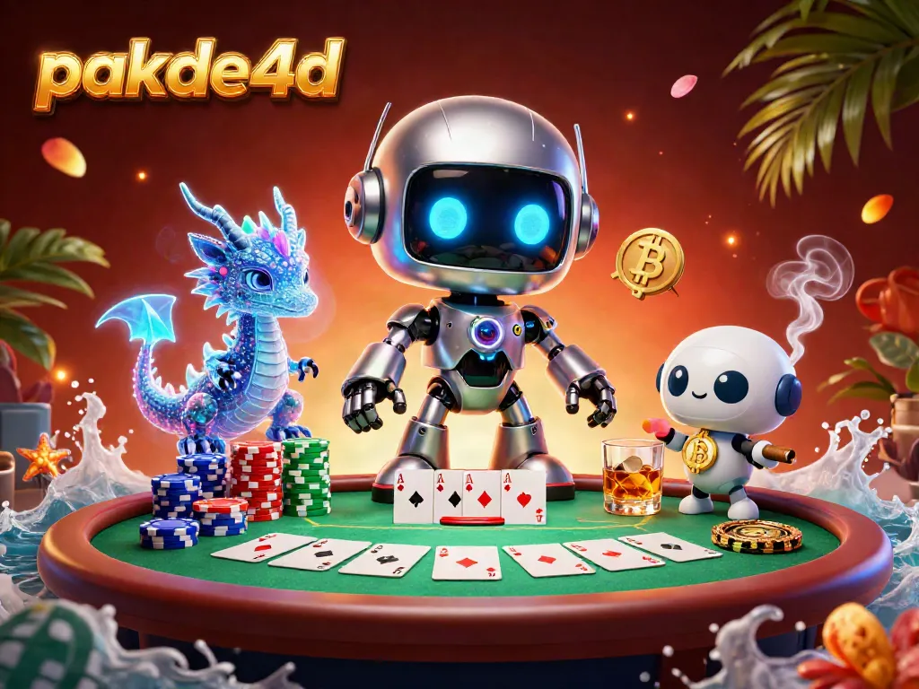 Engage in thrilling gaming with pakde4d amidst vibrant poker elements and eye-catching 3D characters.