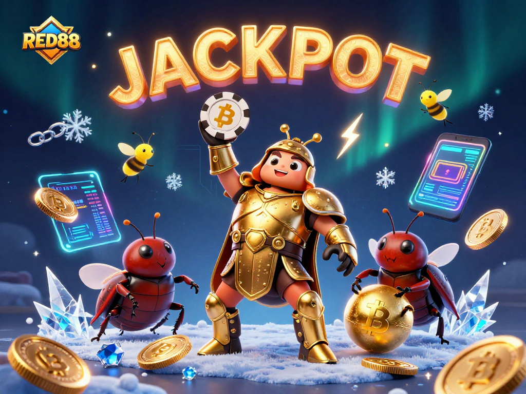 Engage in winning strategies at RED88 with a dynamic gaming scene showcasing jackpot excitement.
