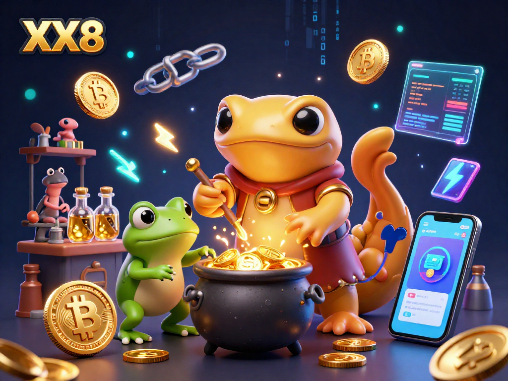 Engage with the vibrant dynamics of XX8 in this colorful alchemist scene, showcasing energetic casino elements.