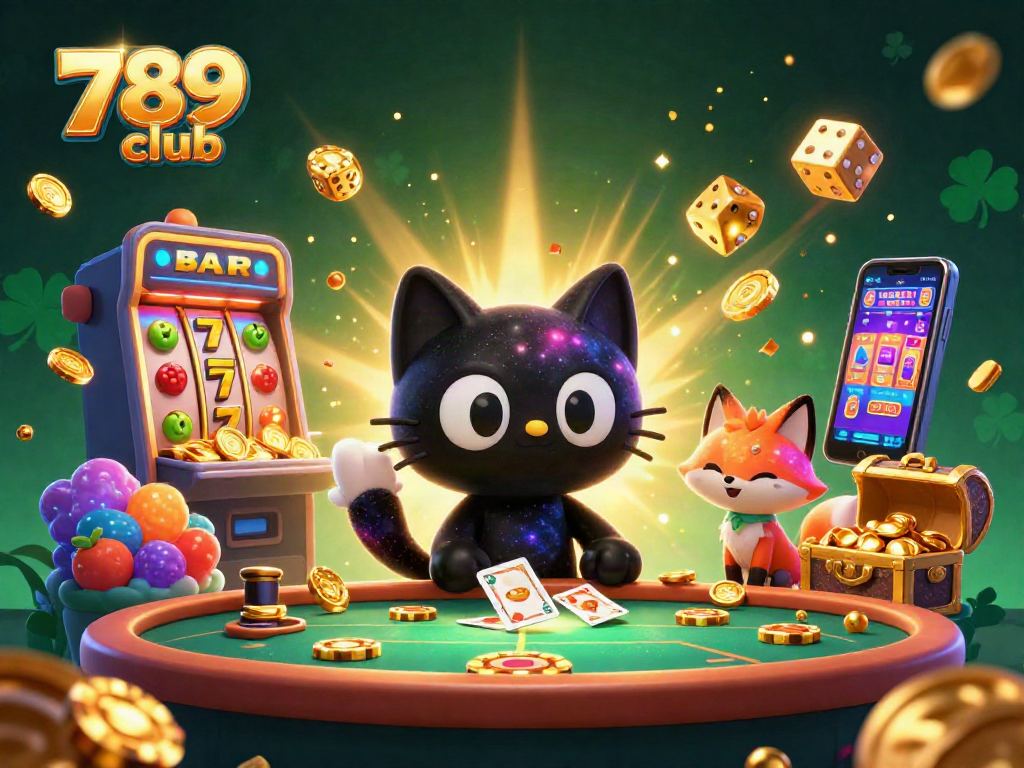 Play slots and win big at 789 club with animated 3D characters in a vibrant casino scene.