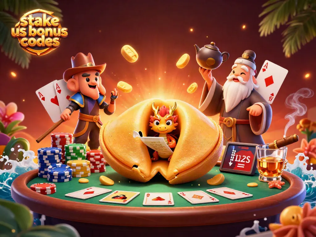 Engage with stake us bonus codes in a vibrant casino-themed 3D illustration, showcasing exciting gaming elements.