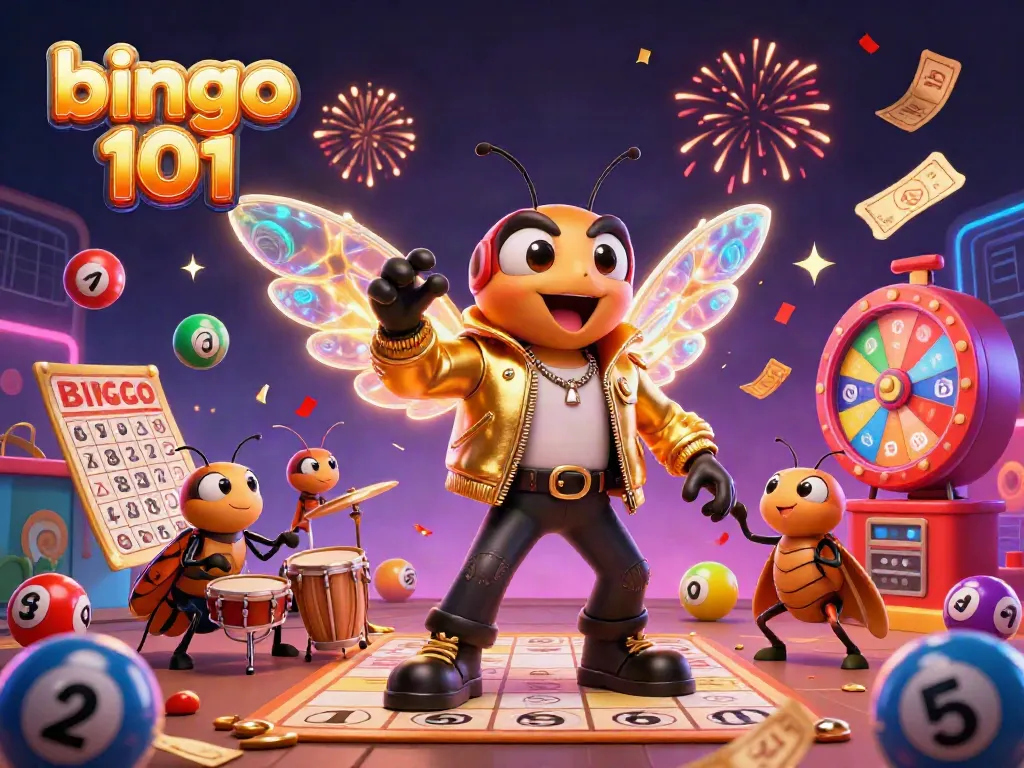 Experience the excitement of bingo 101 with colorful lottery balls, a dynamic scene celebrating wins.