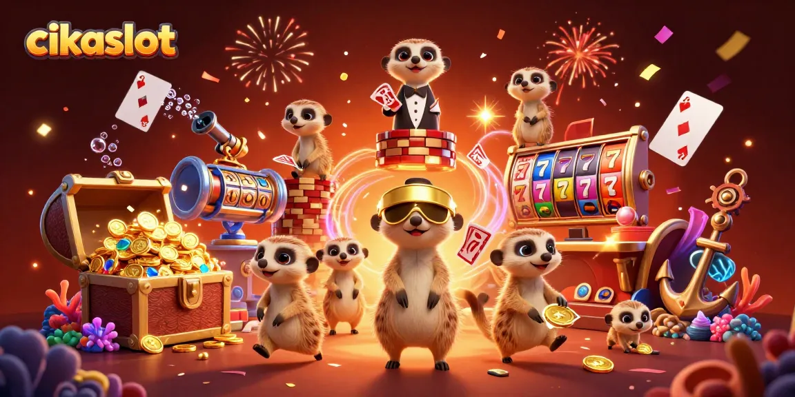 Engage in thrilling fun with Cikaslot as meerkats run a vibrant casino, showcasing excitement and energy.