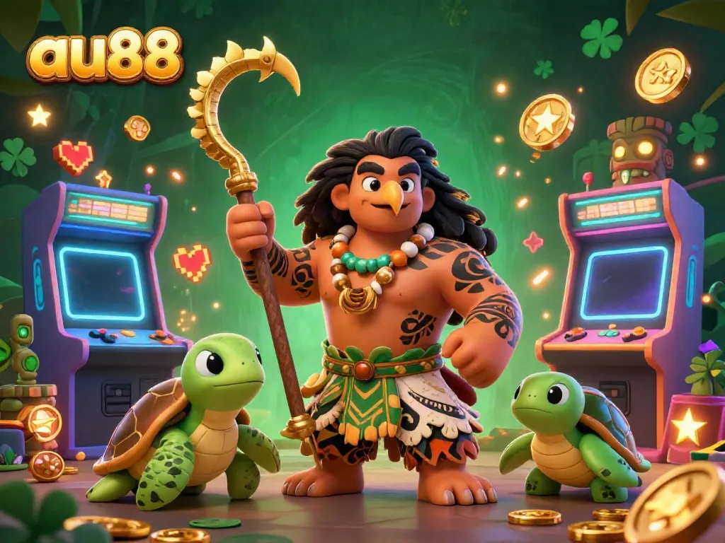 Experience thrilling gameplay at au88 with vivid 3D characters, glowing symbols, and dynamic casino elements.