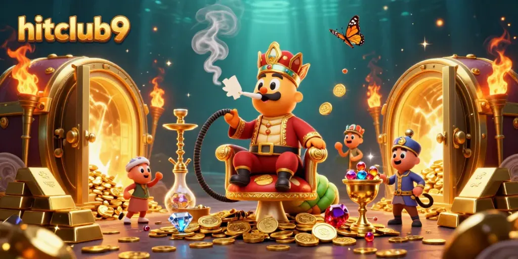 Engage with hitclub9's vibrant casino scene featuring a caterpillar master and golden treasures.