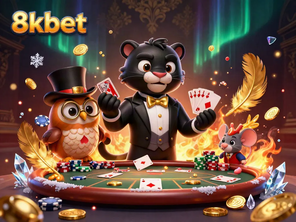 Experience the thrill of poker action with 8xbet's captivating 3D illustration featuring a stylish panther dealer.