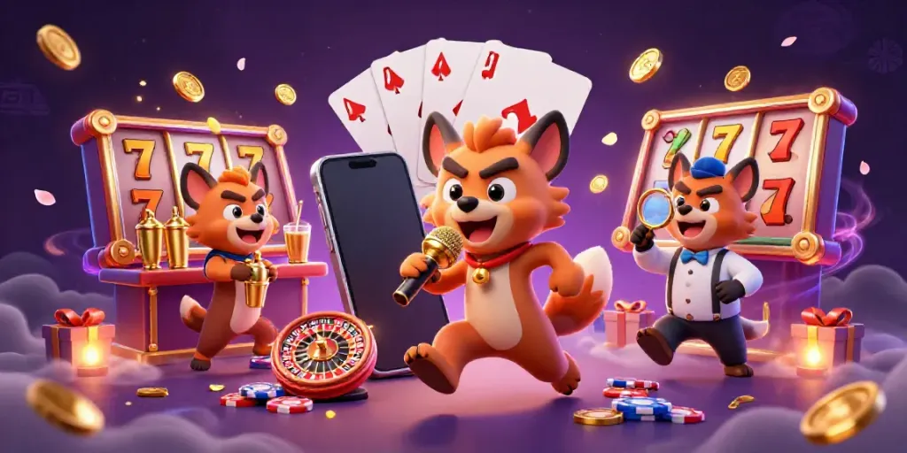 Experience the vibrant excitement of sunwin in this 3D casino illustration featuring cartoon hyenas in a comedy club.