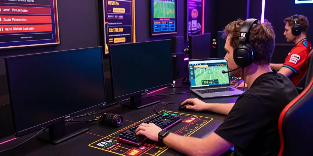 Professional gambler using peh888 betting interface in a dynamic gaming setup