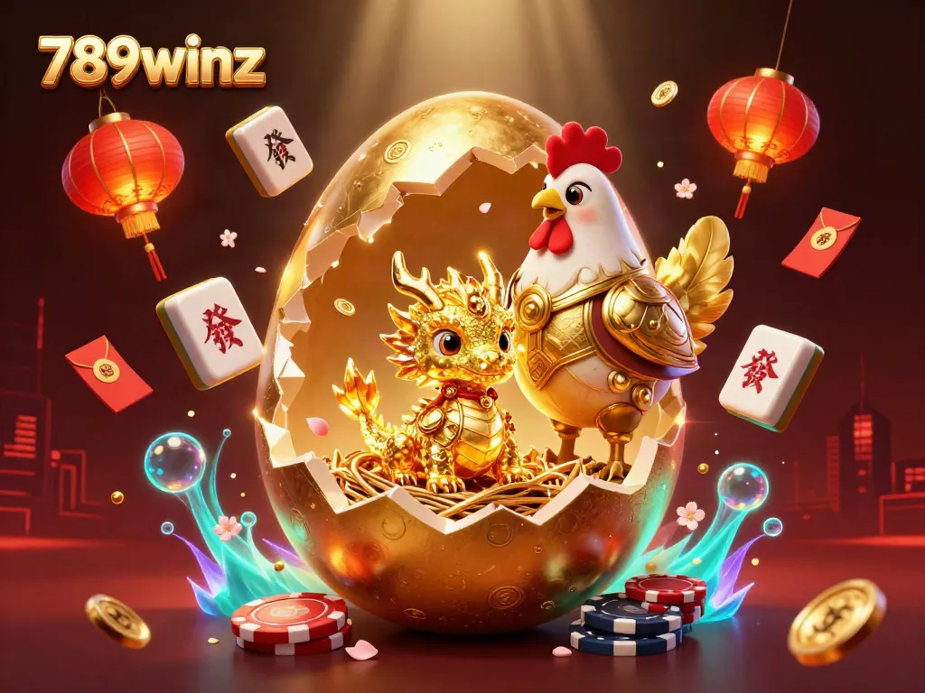Experience the thrilling 789winz atmosphere with a golden dragon and poker chips.