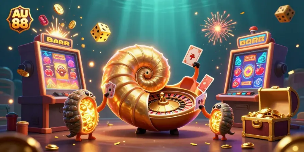 Experience exciting gameplay at AU 88 with a vibrant casino scene featuring dynamic game elements and animated characters.