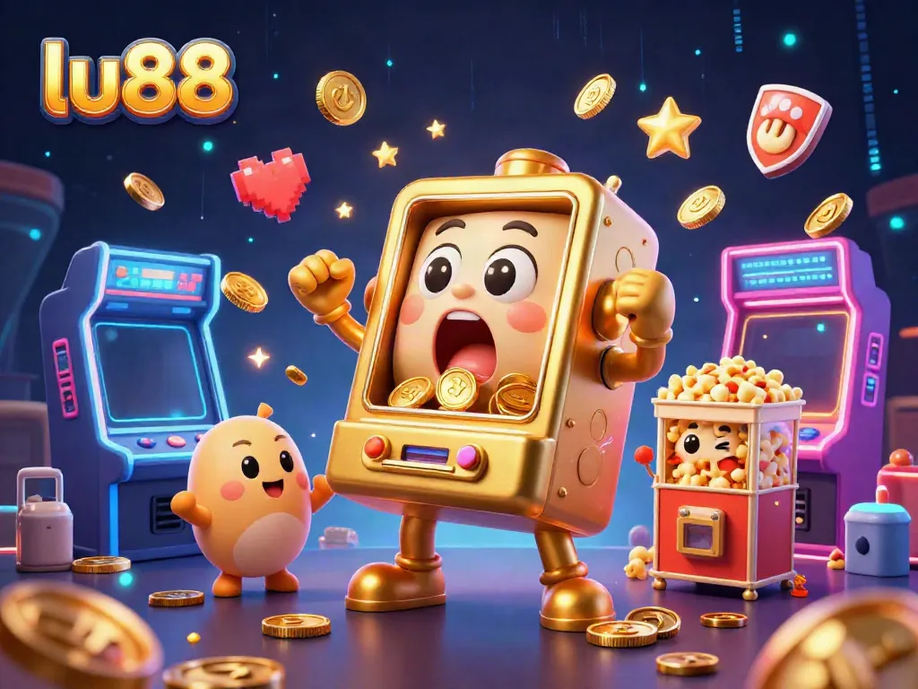 Experience the excitement of winning at lu88 with vibrant slot machines celebrating jackpots and golden coins.