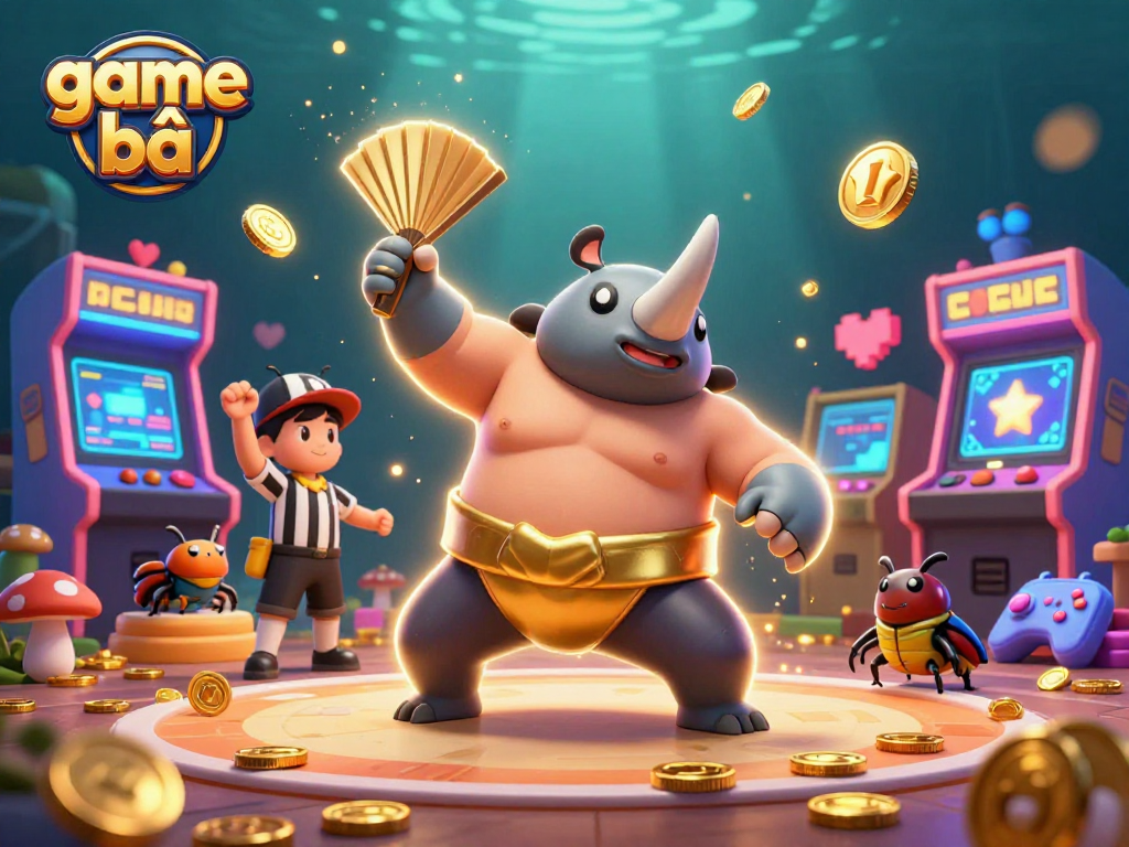 Experience thrilling game bài action with the sumo beetle champion in this vibrant casino scene.