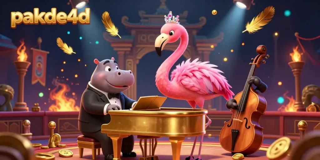 Engage in thrilling lotto action at pakde4d with a vibrant casino scene featuring cartoon singers and musicians.