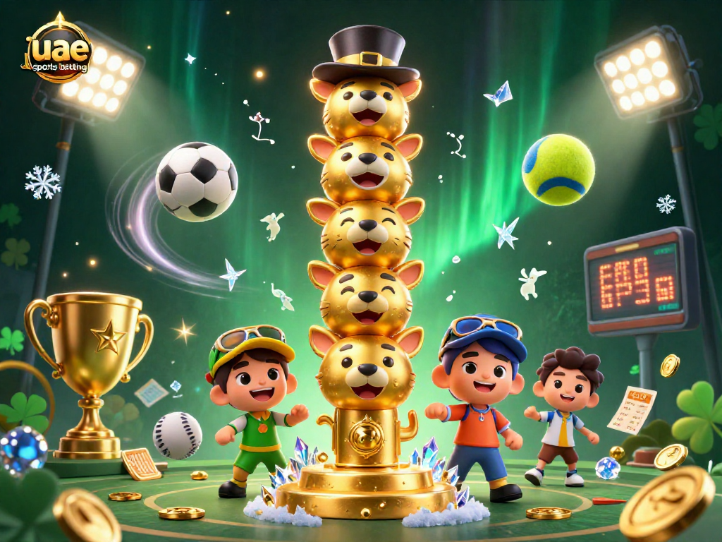Experience uae sports betting excitement with dynamic sports balls and a golden totem in action.