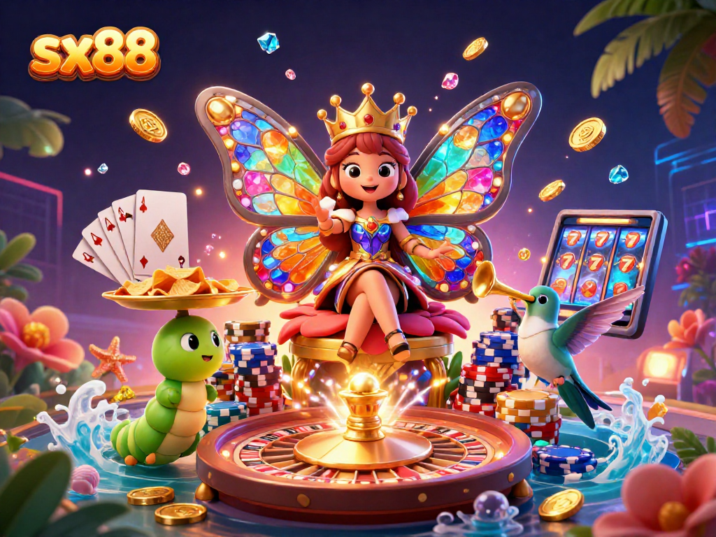 Experience sx88's vibrant casino atmosphere with animated characters and dynamic elements.
