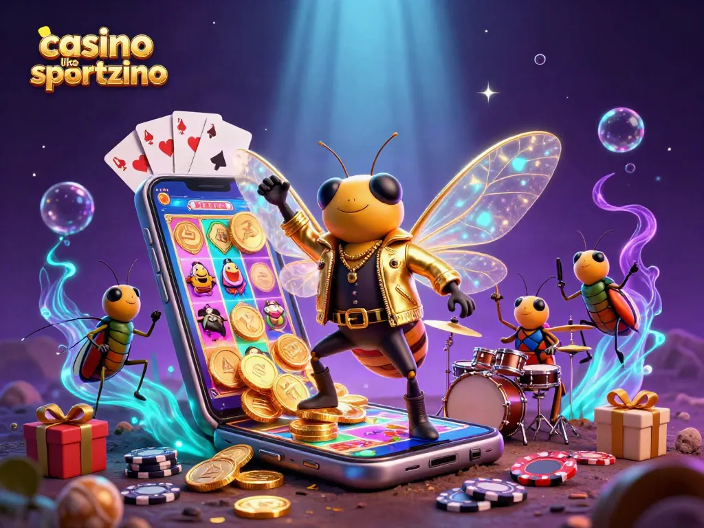 Experience thrilling gameplay at a casino like sportzino with vibrant slot machines and festive elements.