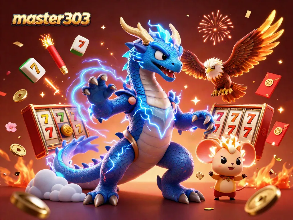 Master303 menampilkan permainan slot yang menggiurkan dengan karakter naga dan burung sakti.